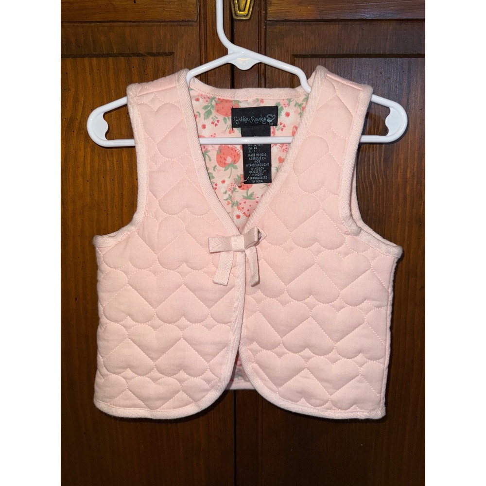 Cynthia Rowley Toddler Girls Pink Quilted Heart Vest Strawberry Lining 18M